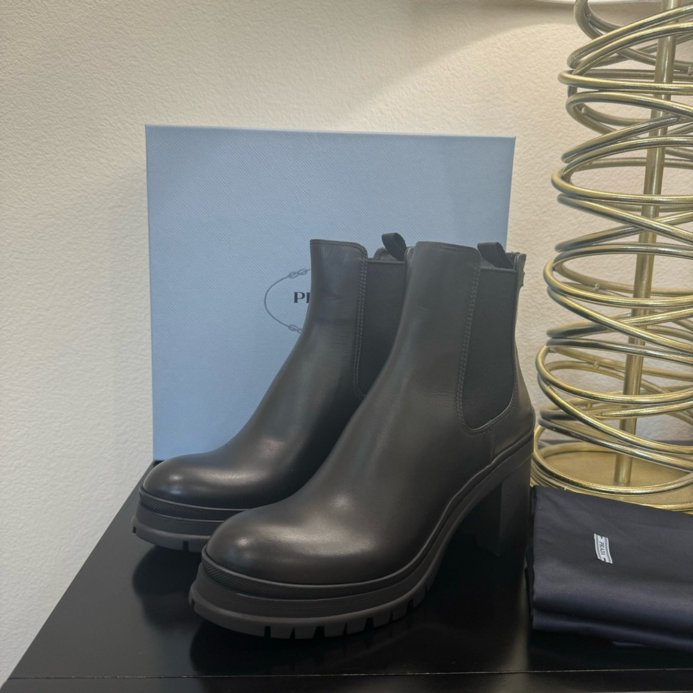 Prada Chelsea Lug Boots Leather Black 40